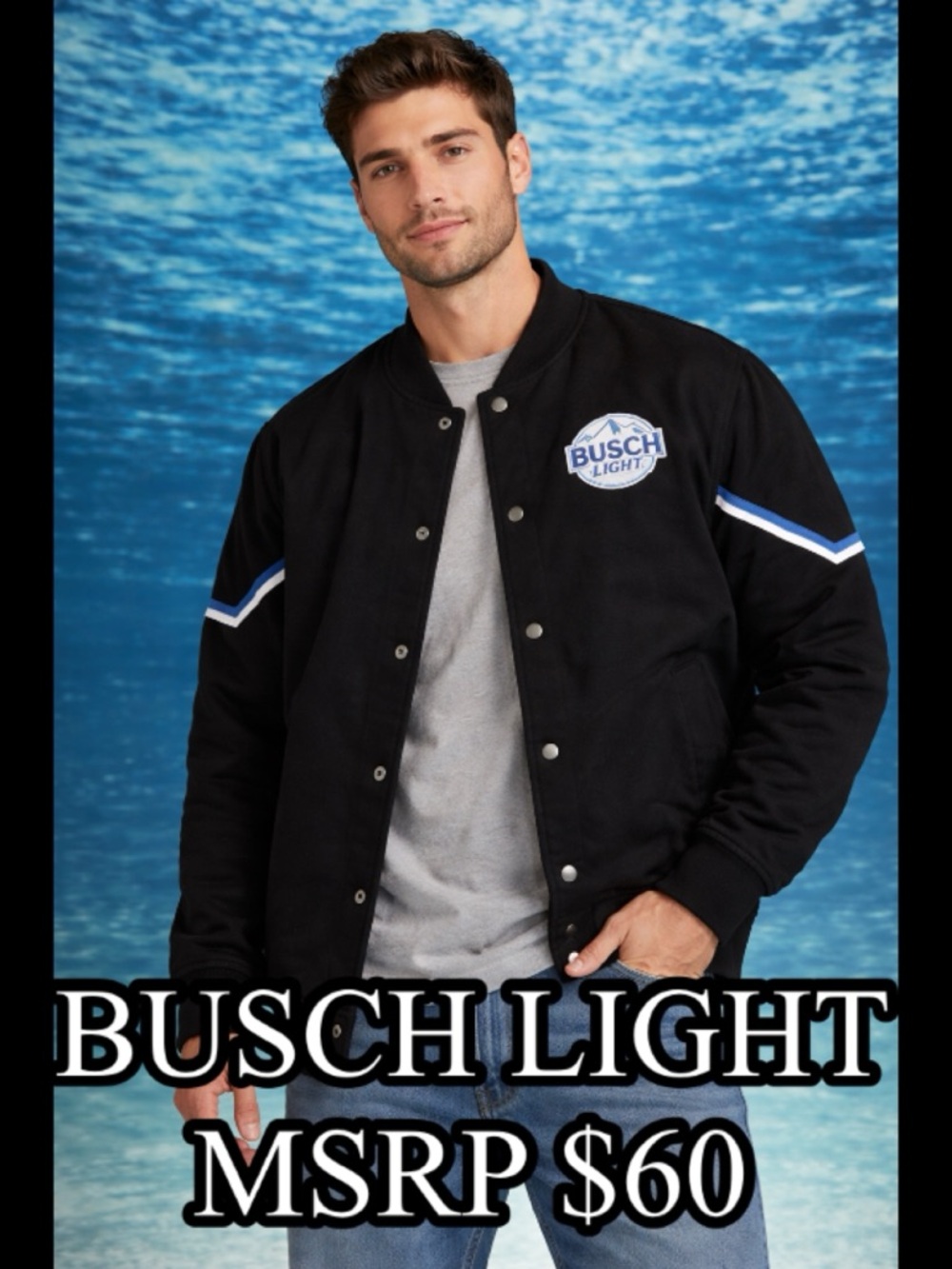 ❄️Busch light Men's Black Varsity Bomber Jacket